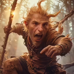 a close up of a man in the woods