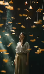 a woman standing underneath a number of hanging objects