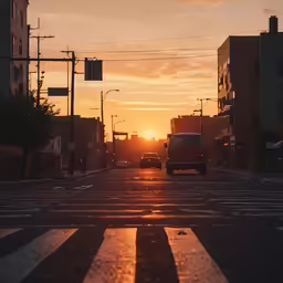 the sun set in an otherwise calm city street