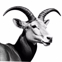 a long horn animal with large horns standing up