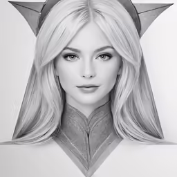 a drawing of a girl with long blonde hair and a big star
