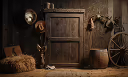this is an old western rustic display in the corner
