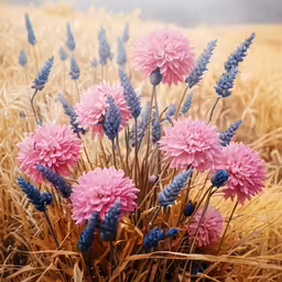 several flowers growing in some tall grass