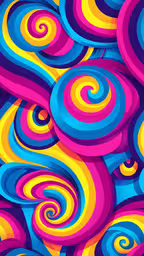 a background with abstract lines and circles,a bunch of colorful circles on top of a purple and yellow background
