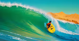 a person riding the wave on a surfboard,the person is riding on the large wave