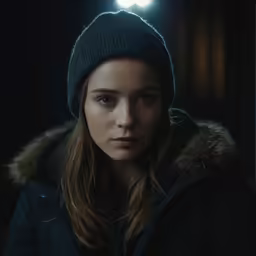 a young woman is standing in the dark