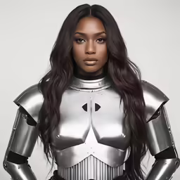 the image of the woman in a silver and black costume