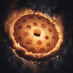 an overhead view of a large pie, with little bits