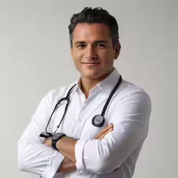 a male doctor with a stethoscope on his shoulder