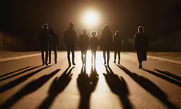 a group of people are standing in the middle of the street