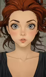an animated girl is shown with long brown hair