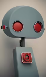 a red camera sitting on top of a pole next to an object