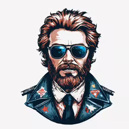 the character of the same character, with glasses and beards,a man with sunglasses is wearing glasses and a leather jacket
