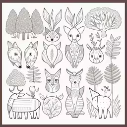 an art print of woodland animals with leaves