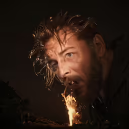 the man is making his face look burnt