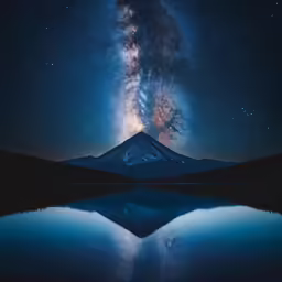 night scene of the milky in a mountain and reflecting lake