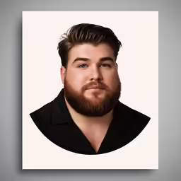 a man with a beard has a black shirt and a button up on