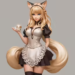 anime girl dressed as a cat and holding a coffee cup