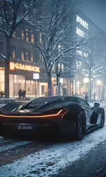 a car parked on the side of a snowy street