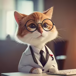 a close up of a cat wearing glasses with a tie