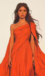 an image of a woman wearing an orange dress