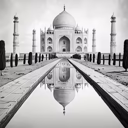 tajj in india is reflected in a pool of water