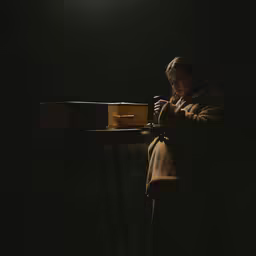 woman at night preparing items for dinner with a flashlight