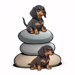 two black and tan dogs on rocks together