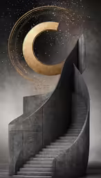 stairway with the moon in the sky above it