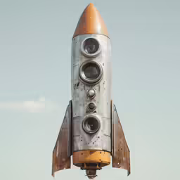 a old model rocket flying in the air