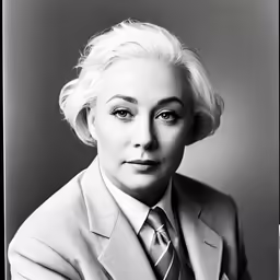 a woman with blond hair wearing a suit and tie
