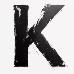 the letter k made of paint splattered on a white background
