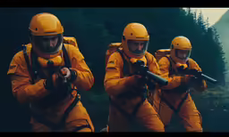 some very big pretty guys wearing bright orange suits