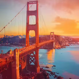 a bridge on the side of a large body of water