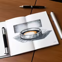 a drawing of a cup of coffee is sitting in the opened book