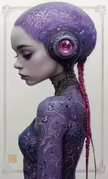 there is a painting of a woman with purple hair