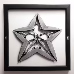 an intricate origami sculpture is displayed in a frame