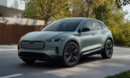 an electric car is driving down the road