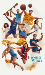 a collage of four basketball players leaping into the air