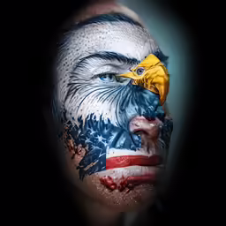 a man with a flag painted on his face and eagle