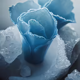 a closeup of a flower with ice chunks on the edge