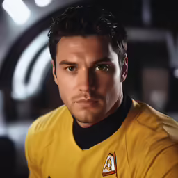 a man in a star trek uniform posing for a photo