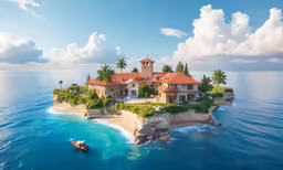 an island sits in the middle of the ocean next to the beach