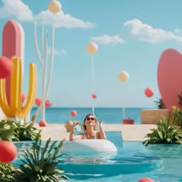 woman in pool float looking off into the distance