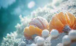 the sea shell has been covered by plastic flowers