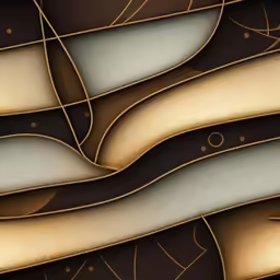 brown and gold wallpaper with wavy, abstract lines