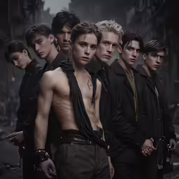 a group of young men in leather clothes