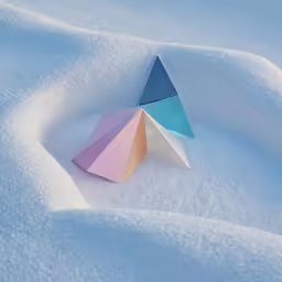 an image of three colored pieces of paper in the snow