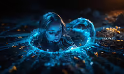 a woman is in the water inside of a hole