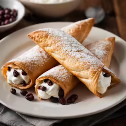 three crepes with blueberries and cream spread over them